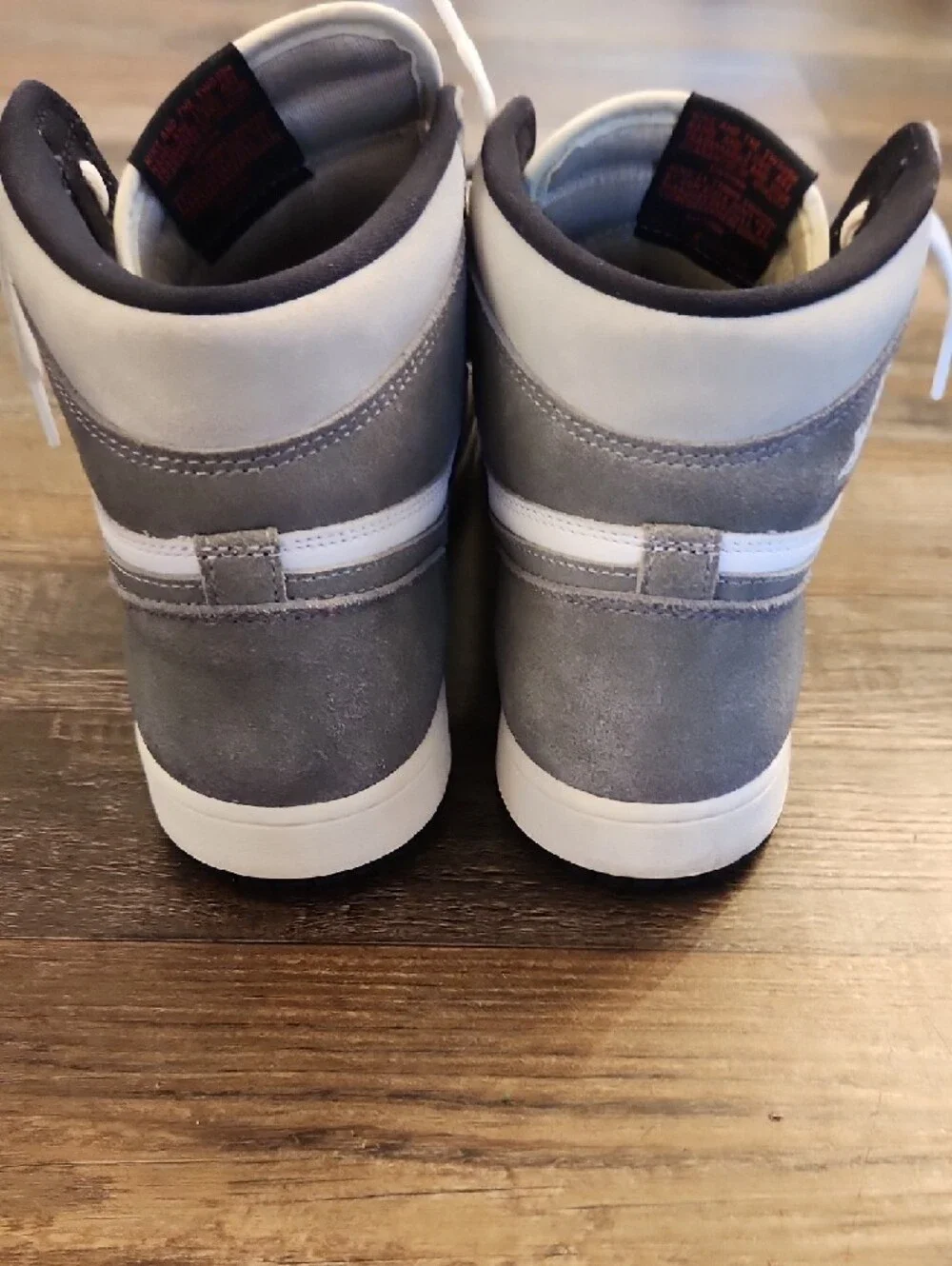 NIKE AIR JORDAN High-Top Sneakers in White, Gray and Black with Red Logo